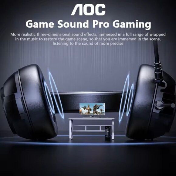 AOC USB Gaming Headset Compatible with PS5/4 Nintendo Switch Noise Canceling Mic - Picture 7 of 7